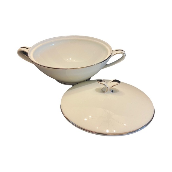 Noritake White and Silver Sugar and Creamer Set - Picture 4 of 6